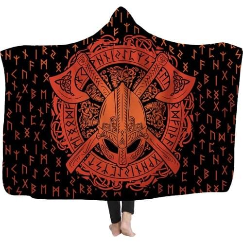 Viking Norse Mythology Hooded Blanket Throw Comfy Thick Fleece Blankets Hoodie for Kids Adult