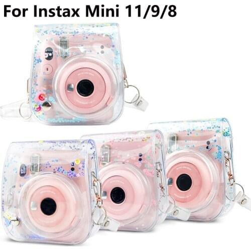 Blue/Pink/Purple Quicksand PVC Protective Shell Case Bag For Fujifilm Instax Mini 11/9/8 Camera with Shoulder Strap