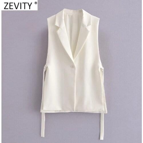 Zevity Women Fashion Black White Color Side Split Vest Jacket Office Ladies Casual Suit WaistCoat Chic Outwear Brand Tops CT733