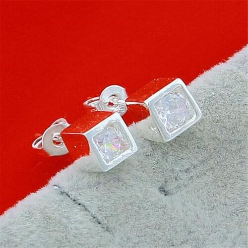 NEW 925 Sliver Color Square Zircon Stud Earrings Fashion Jewelry For Women&Girls Trendy Christmas Gift Daily Party Accessories