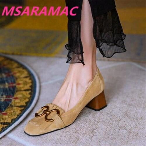Spring and autumn ladies single shoes square toe metal decoration thick heel single shoes fashion party high-heel single shoes