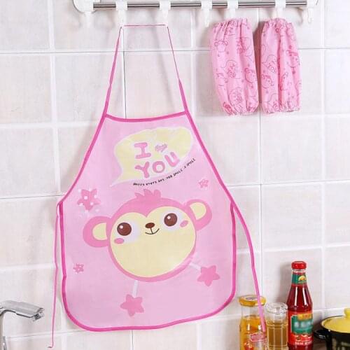 1Set Childrens Cartoon Apron Sleeve Set Adjustable PVC Waterproof Apron Multi-purpose Kitchen Baking Art Painting Supplies