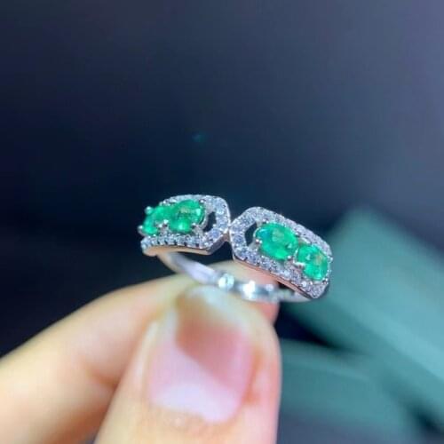 100% Natural Emerald Ring for Wedding 4mm*3mm Real Emerald Silver Ring 925 Silver Emerald Jewelry