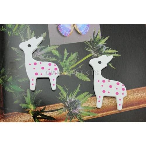 100pcs large wood white painted kawaii deer fawn bambi w/ pink dots wooden pendants charm cabochons