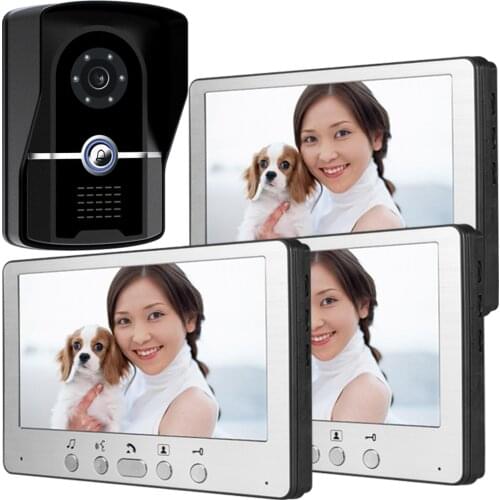 7 Inch Rain-proof IP55 Intercom System Wired Video Door Phone With 3 Monitor