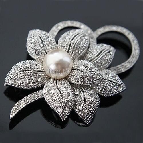 DHL FEDEX Express Free Shipping Wholesale Vintage Stylish Rhodium Plated Imitation Pearl And Crystal Bowknot Shaped Pin Brooches