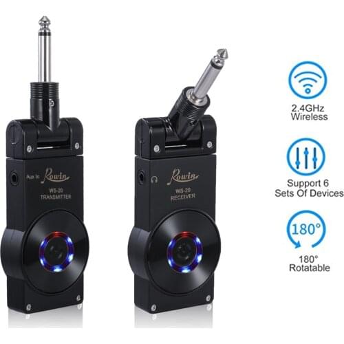 Rowin WS-20 2.4G Wireless Guitar System Rechargeable Lithium Battery Transmitter Receiver 30 Meters Transmission Range 4 Colors