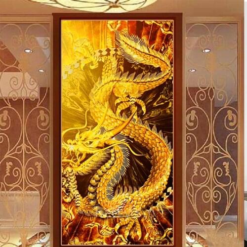 Large New Full Square Diamond 5D Chinese Golden Dragon DIY Diamond Painting Embroidery Cross Stitch Rhinestone Mosaic EE1840