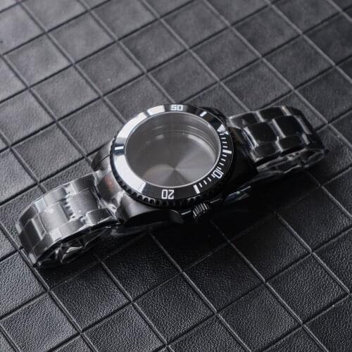 Watch Case for NH35 NH36 Movement Sapphire Crystal Watch Accessories Parts Plating PVD Black with Bracelet Cassa dell'orologio