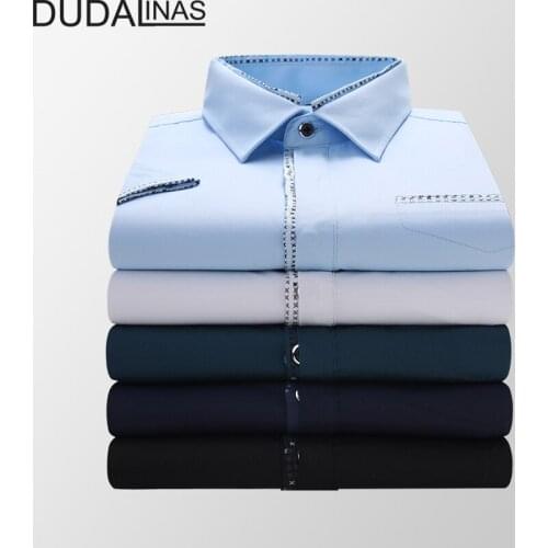 Dudalinas 2020 New Brand Male shirt Embroidery Mens patchwork color Short Sleeve Casual Shirts Men Fashion Summer Shirt Men