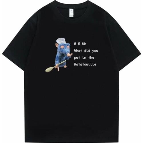 B R Uh What Bid You Put In The Ratatouille Tshirt Funny Cute Mouse Pattern Print T Shirts Men Women Casual Loose Short Sleeve