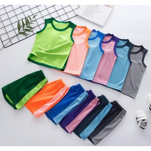 Ircomll Newest 2021 Summer Childrens clothing Kids Boy & Girl Suit Solid Color Sport Casual Sleeveless Tracksuit Vest + Shorts