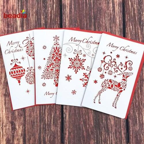Creative Paper Cutting Merry Christmas Cards Folding Xmas Blessing Card for New Year Christmas Gift Random Pattern