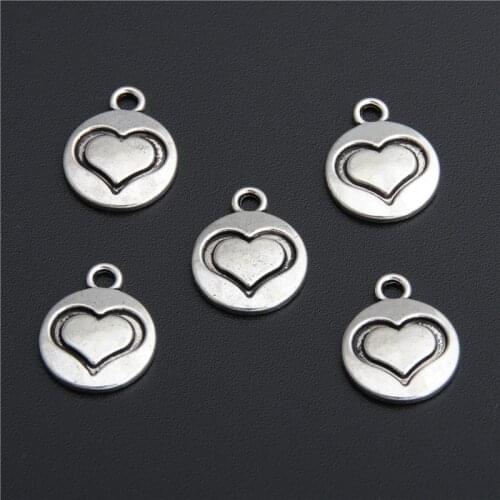50pcs Silver Color Charm Round Charm Hearts Charms Pendants For Necklace Bracelet Jewelry Accessories A2783