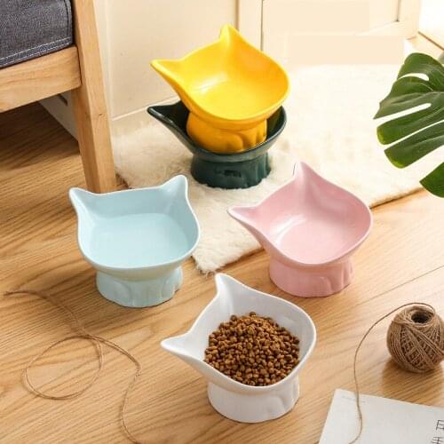 Cute Pet Bowls Cat Bowl Food Feeder Neck Guard Ceramic High Foot Anti-overturning Cat Food Bowls Dog Feeding Anti-black Chin