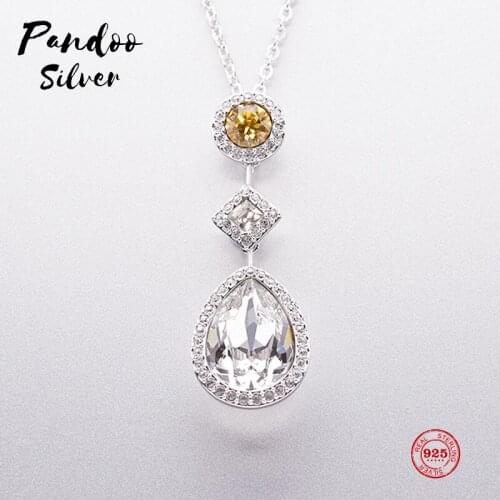 PANDOO Fashion Charm Pure 925 Silver Original 1:1 Copy, Imitation White stone Pendant Necklace Female Luxury Jewelry Gifts