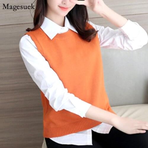 New Fashion Sleeveless Loose Pullover Knit Vest Top women Knitted Sweater Vest Autumn Winter Jumper Casual Vest Dames Top 11933