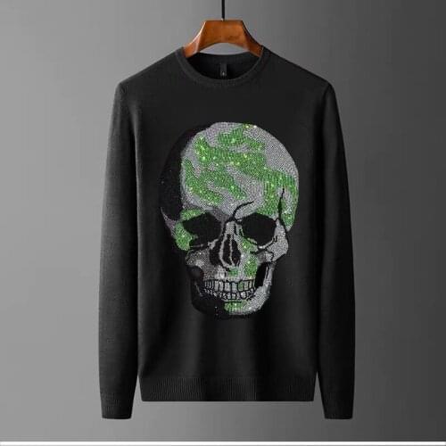 New Fashion Rhinestone Heavy Duty Knit Pullover Slim-Fit Thick Winter and Autumn Brand Mens Sweater