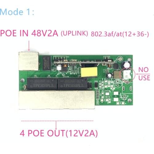 Reverse power Buck POE switch POE IN/OUT5V/12V/24V 90W/5=315W 100mbps 802.3AT 45+78- DC5V~35V long distance series Force POE