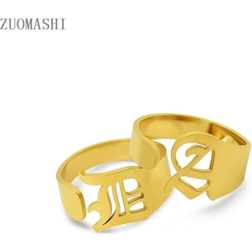 Adjustable Opening Ring Initials Name Alphabet Female Party Chunky Wide Trendy Jewelry Personalized Stackable A-Z Letter Ring