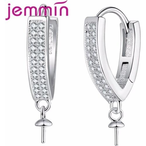 925 Sterling Silver Hoop Earrings Paved Luxury AAA Cubic Zirconia Fashion Women V-shaped Loop DIY Earrings