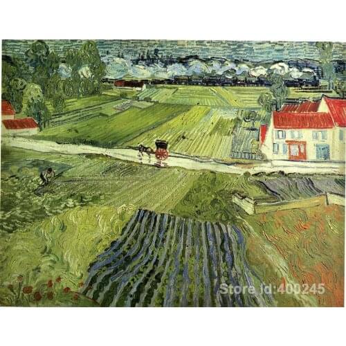 Modern art Landscape with Carriage and Train by Vincent Van Gogh reproduction paintings Hand painted High quality