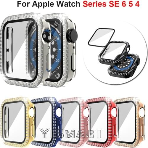Glass+Case For Apple Watch Series 6 5 4 SE 44mm 40mm iWatch bumper Full Screen Protector Cover Apple watch Accessories