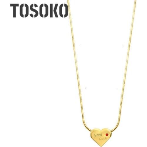 TOSOKO Stainless Steel Jewelry Lucky Red Zircon Peach Heart Love Necklace Female Clavicle Chain BSP900