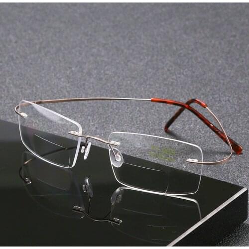 Ultralight Titanium Alloy Rimless Bifocal Reading Glasses Women Men Rectangle Rimless Commercial Frame +0.75 +1 +1.25 +1.5 to +4