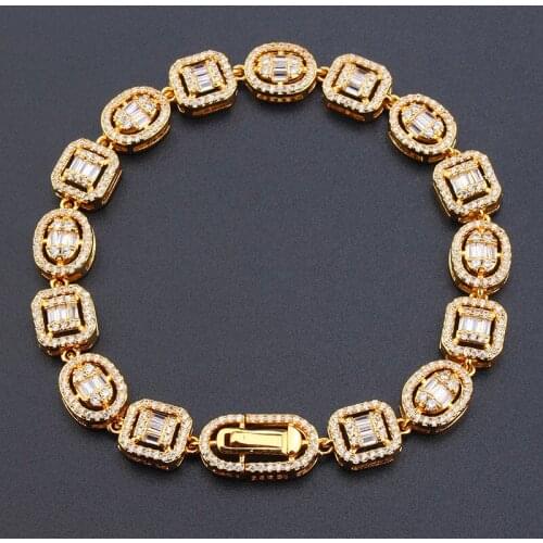 Hip Hop Claw Setting Cubic Zirconia Bling Iced Out Square Oval Alternate Link Chain Bangle Bracelet for Women Rapper Jewelry
