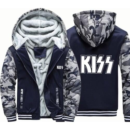 Kiss rock band letter windbreak outwear coat men warm hoodie man thick Camouflage Sleeve causal winter Jacket hoody men clothes
