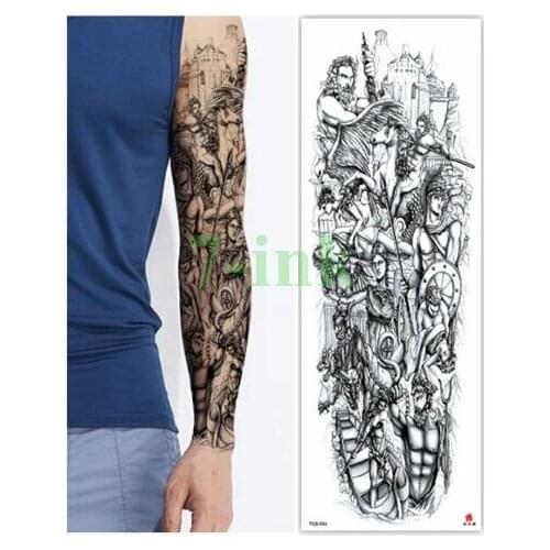 Waterproof Tattoos Sticker Full Arm castle warrior horse javelin tattoo Water Transfer flash tatoo fake tattoo for men women