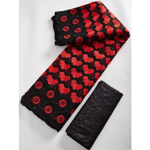 2.5 Yards Bazin Riche Fabric + 2.5 Yards African Lace Fabric High Quality Lace African Swiss Voile Lace Fabric For Party Dress