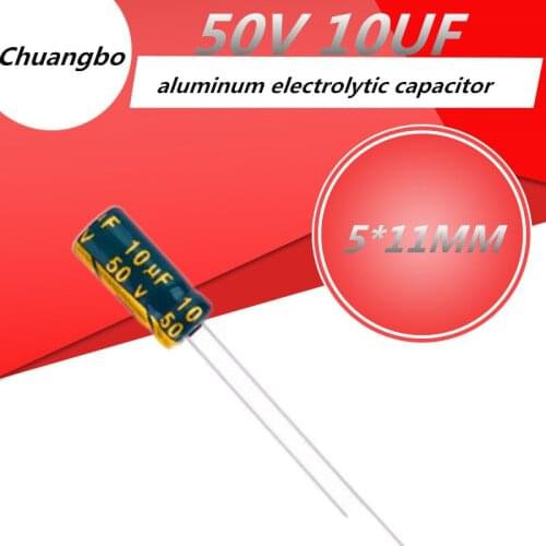 50pcs/lot Higt quality 50V 10UF 5*11MM low ESR/impedance high frequency aluminum electrolytic capacitor 50V 10UF 5*11MM