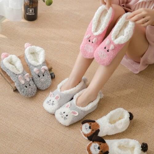 Women Winter Cozy Warm Fuzzy Plush Lined Slipper Boat Socks Cartoon Animal House Indoor Booties Non Slip Foot Warmer