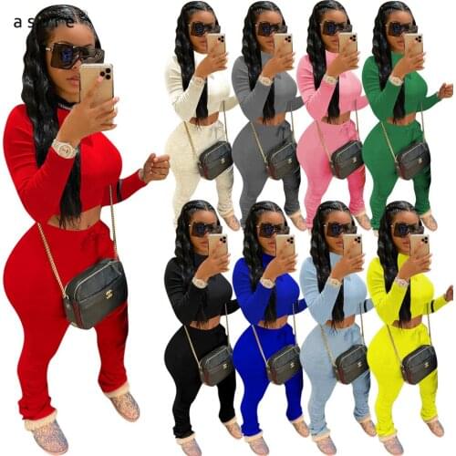 Tracksuit Women Sexy Club Outfit Jogging Full Female Sportswear Office Suit Crop Top And Pant Two Piece Set Home Clothes 4002