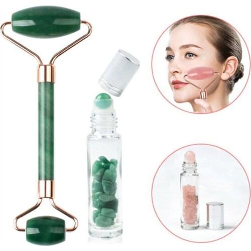 1set Face Massager Jade Roller Relaxation Scraper Massager Beauty Skin Tools + Bottle Massager Beauty Skin Tools