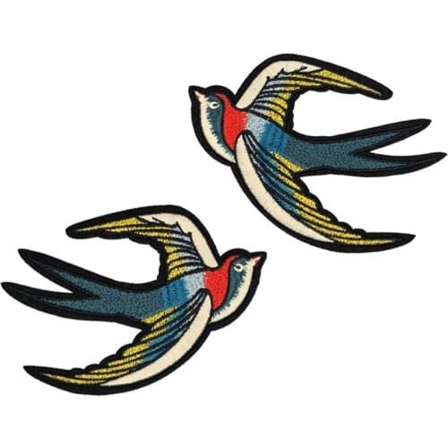 1 Pair Beautiful Swallow Birds Patches Embroidered Iron-on Appliques For Clothes Bag Diy Craft Wedding Home Decoration