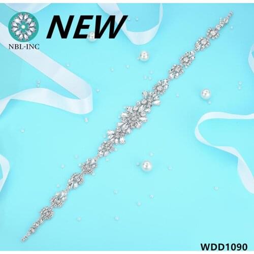 1PC) Silver bridal crystal rhinestone applique belt sash wedding sew on iron on for wedding dress WDD1090