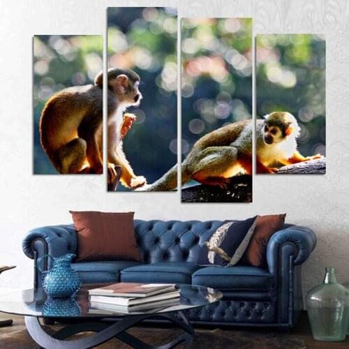 2016 New 4 Pieces Home Decorative Wall Art Canvas Printed Oil Painting Animals Golden Monkey Picture for Living Room
