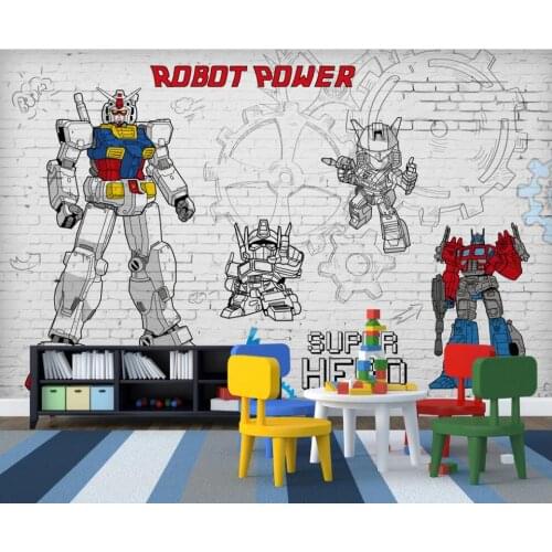 3d wall mural on the wall Custom wallpaper 3d Cartoon Super Robot Brick Wall Childrens room decor photo wallpaper for walls 3 d
