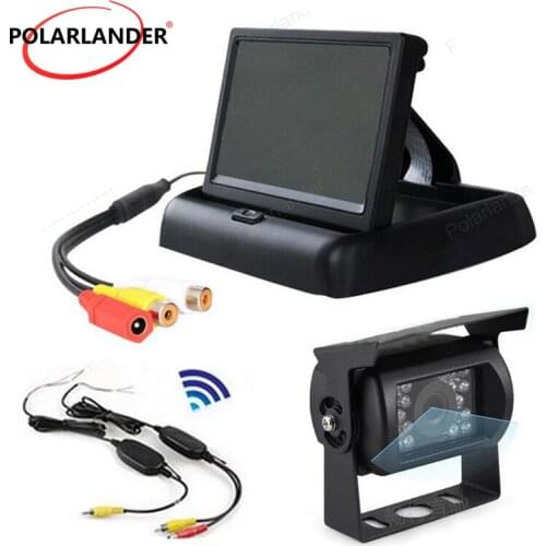 4.3 inch Foldable TFT LCD Car Reverse Monitor with CCD rear view camera for 24V truck bus +wireless transmitter receiver