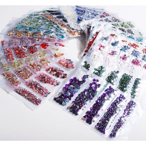 5 Grids/1000pcs Colorful Resin Decoration Rhinestones 2-6mm Non Hotfix Flatback Crystal DIY Car Dress Denim T-shirt & Jewelry