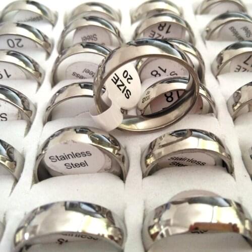 50pcs Silver High Polished Comfortable 6mm Band Stainless Steel Wedding Engagement Rings Lovers Ring Classic Elegant Jewelry