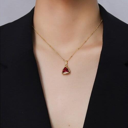 Amaiyllis Fashion Birthstone Crystal Necklace Pendant Red Green Crystal Stone Triangle Necklace Handmade Female Bijoux Jewelry