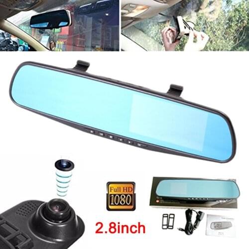 720P HD Car Rearview Mirror Driving Recorder Blue Screen Anti-glare 2.8 Inch Blue Mirror Default Initial Language English