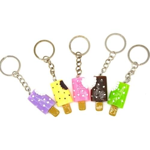 FREE SHIPPING by FEDEX 100pcs/lot New Lovely Plastic Ice Cream Stick Key Chains Creative Ice Cream Gift Keyrings
