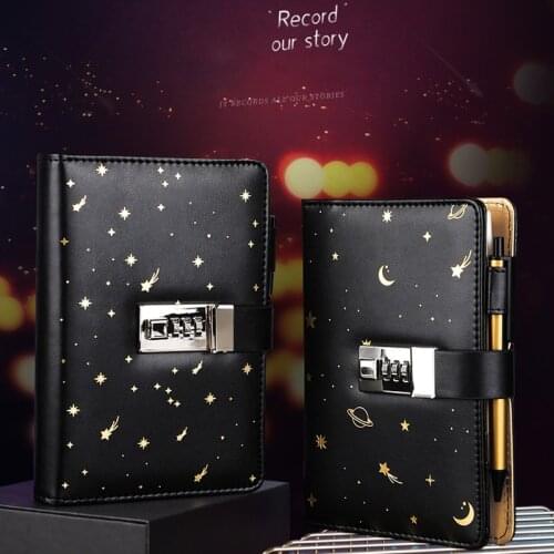 Binder A6 Notebook with Lock 6 Rings Notepad Office Diary Journal Sketchbook Black Agenda Planner Stationery Organizer Note Book