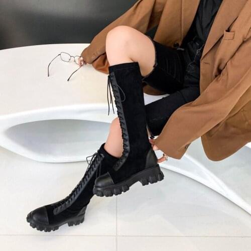 Botas Mujer Plus Size 33-46 Winter Womens Designer Boots Knee High Thick Bottom Platform Elastic Lace Up Long Snow Boots 162-31