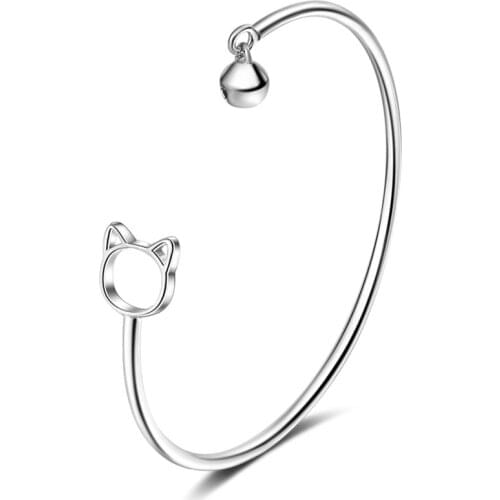XIYANIKE 925 Sterling Silver Cat bell Simple Style Charm Bracelet Cubic Zirconia Adjustable Wrist Jewelry Anniversary Gift